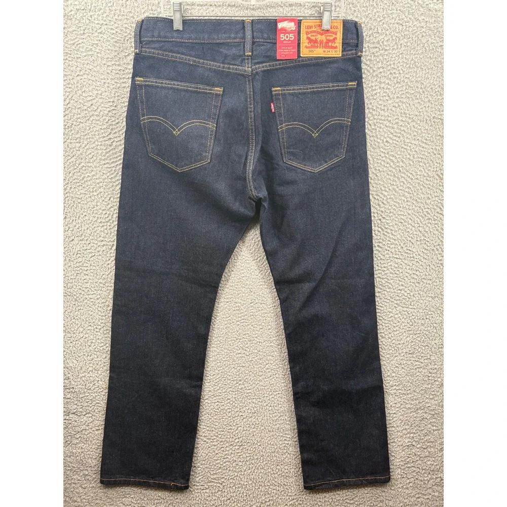 Levis 505 Regular Fit Jeans Mens 34x30 Dark Wash Straight Leg Denim Pants